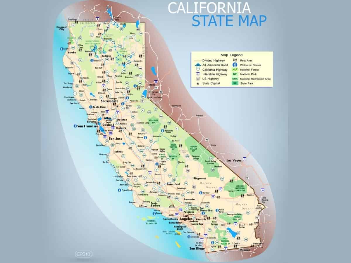 California Cities Towns And Road Map - California View