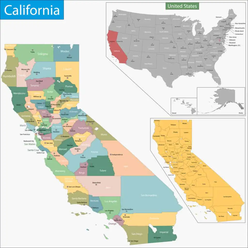California Counties Map and US States