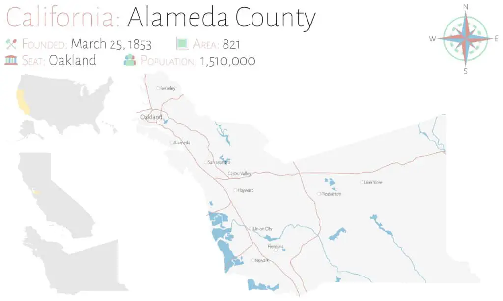 Large and detailed map of Alameda county in California USA - California Places, Travel, and News.