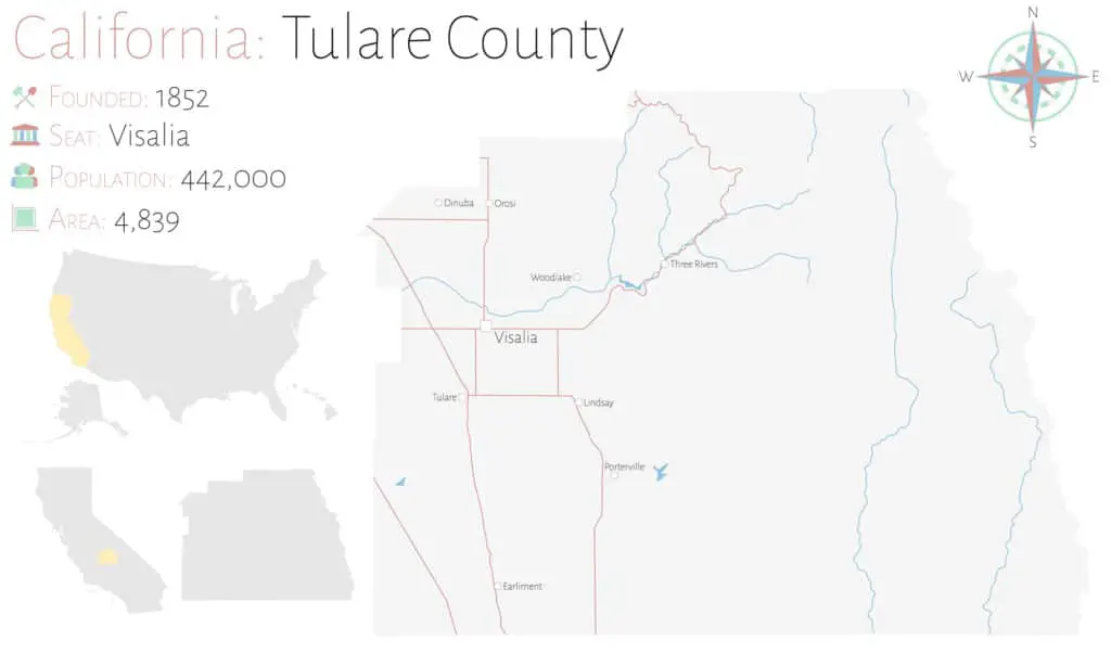 Large And Detailed Map Of Tulare County In California - California View