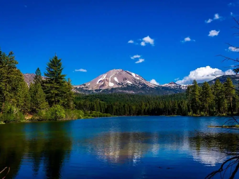 Lassen Peak reflected in Manzanita Lake Lassen Volcanic National Park California