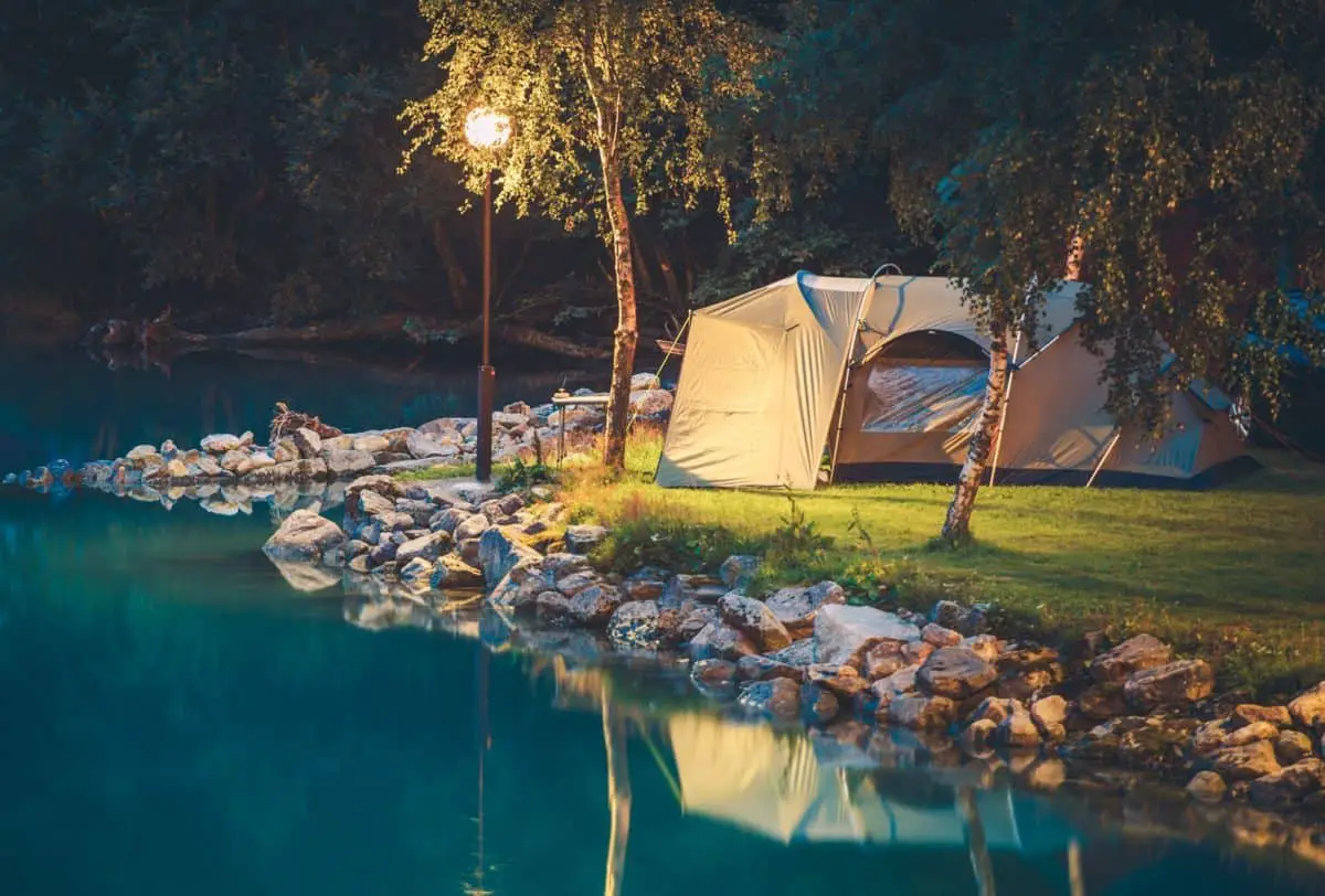 Tenting on the Glacier Lake. Campground Camping in a Tent. - California Places, Travel, and News.