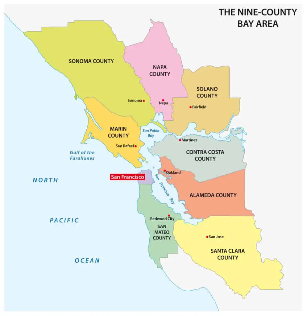 The Nine County Bay Area California Map - California View