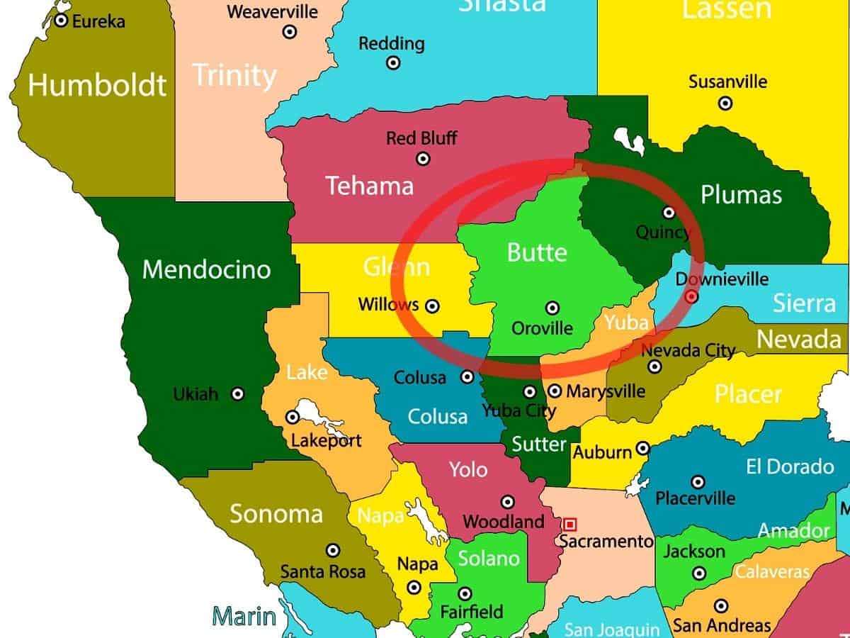 Butte County California Counties Map. - California View