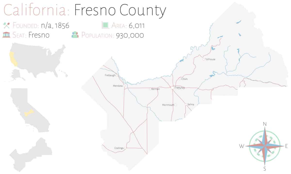 Large and detailed map of Fresno county in California USA. - California Places, Travel, and News.