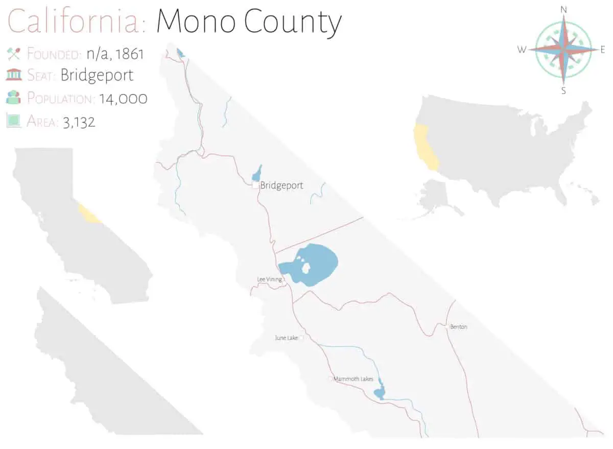 Large and detailed map of Mono county in California USA - California Places, Travel, and News.