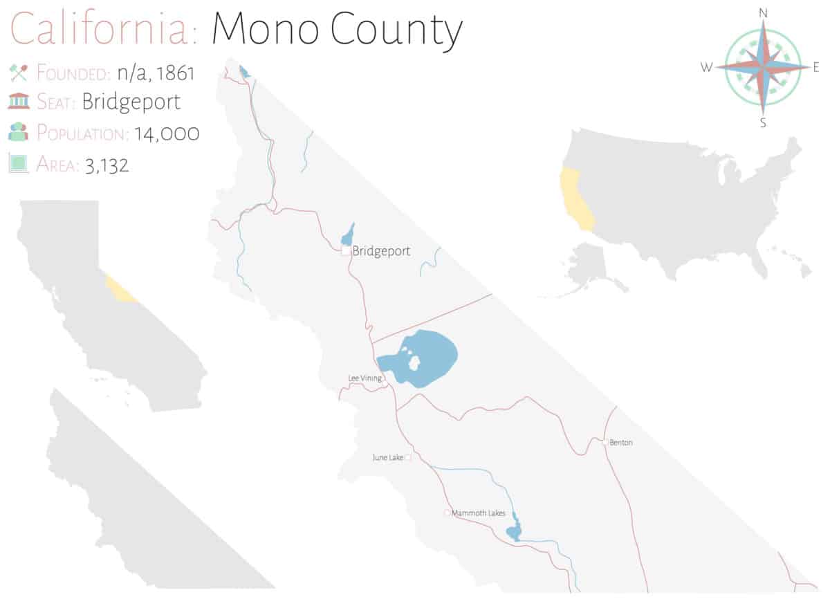 Large and detailed map of Mono county in California USA - California Places, Travel, and News.