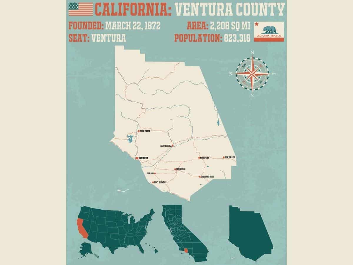 Large and detailed map of Ventura county in California - California Places, Travel, and News.