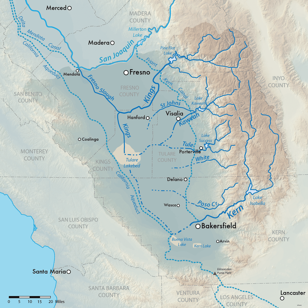 Map Showing The Tulare Lake Basin In Central California - California View