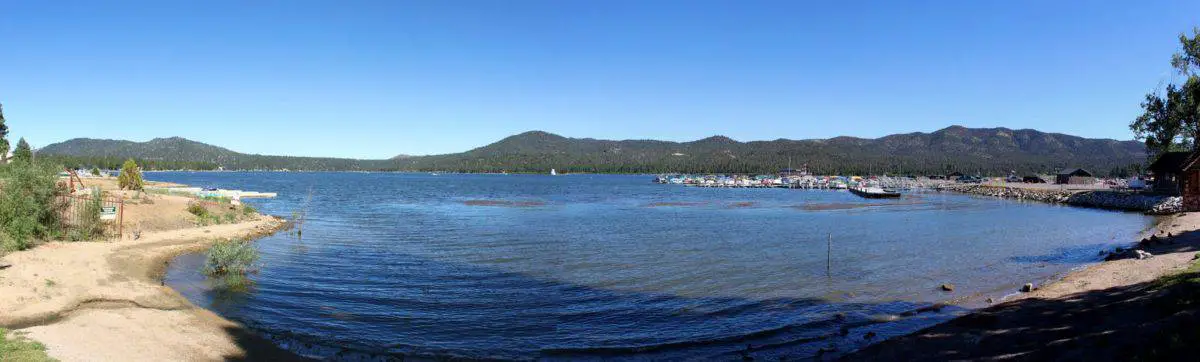 Panorama view of Big Bear Lake with blue sky. 2 - California Places, Travel, and News.
