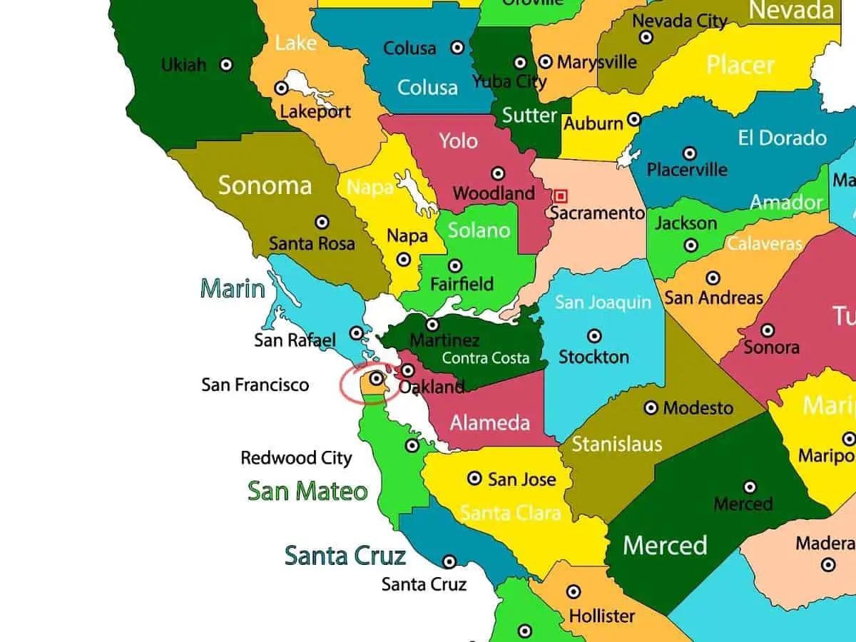 San Francisco County California Counties Map. - California View