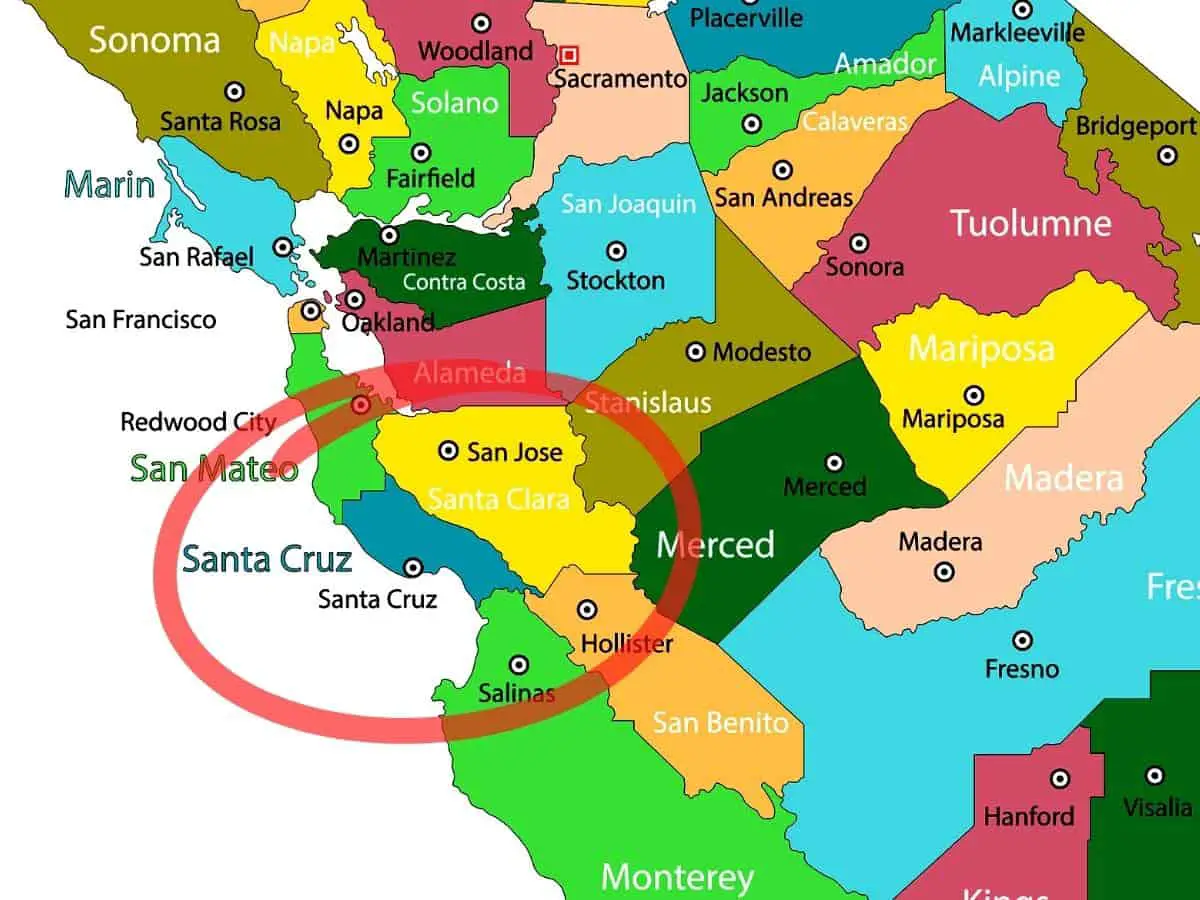 Santa Cruz County California Counties Map. - California Places, Travel, and News.