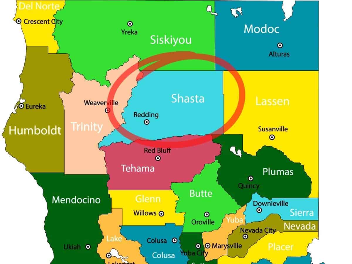 Shasta County California Counties Map. - California View