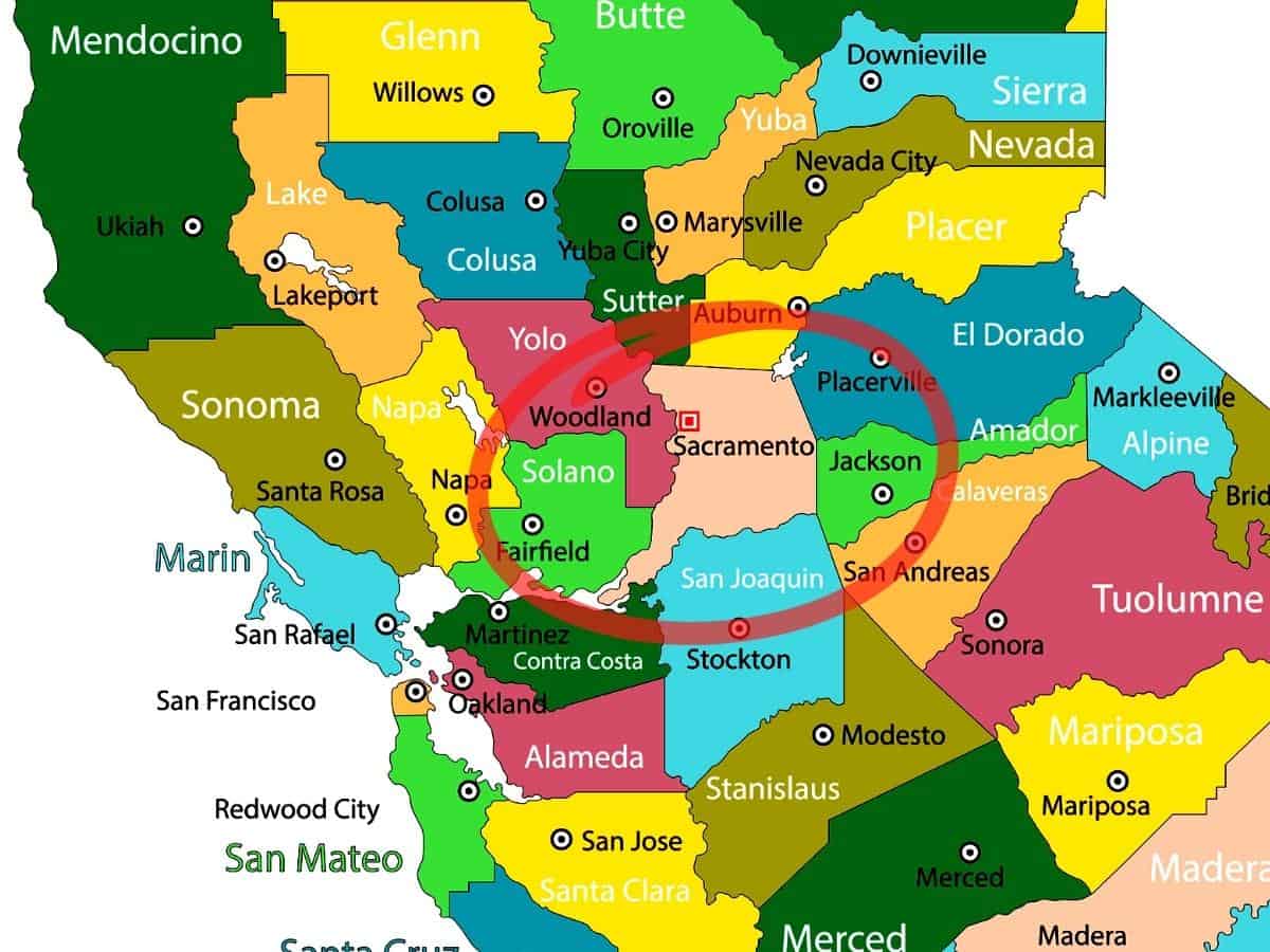 Sacramento County California Counties Map. 1 - California View