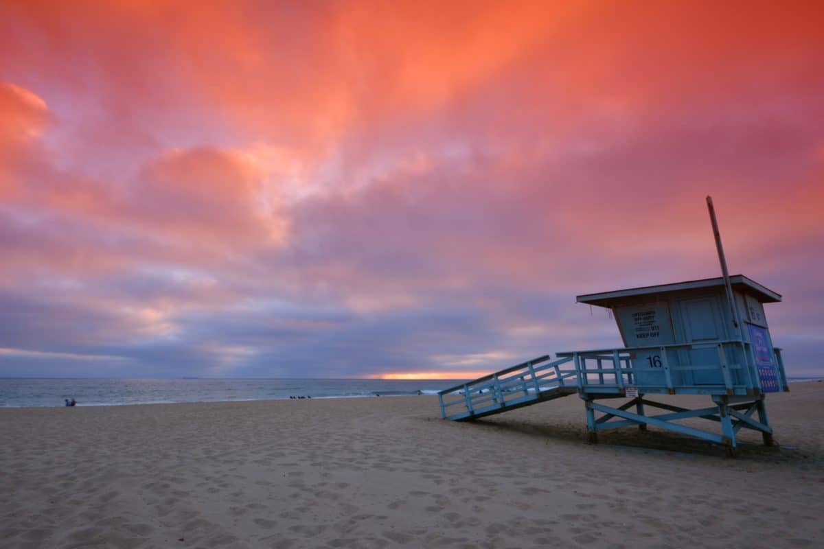 Lifeguard Tower With The Rosy Afterglow Of A Sunset At Hermosa Beach California. - California View