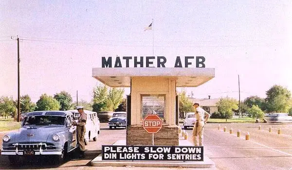 Mather AFB California main Gate 1955 - California Places, Travel, and News.