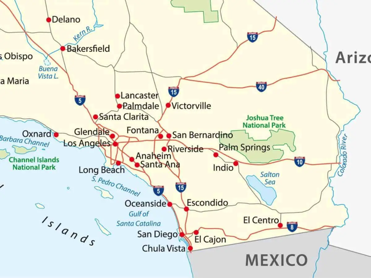 Southern California Map. - California Places, Travel, and News.