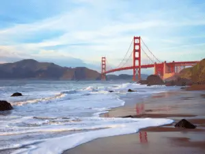 Golden Gate Bridge At Sunset - California View