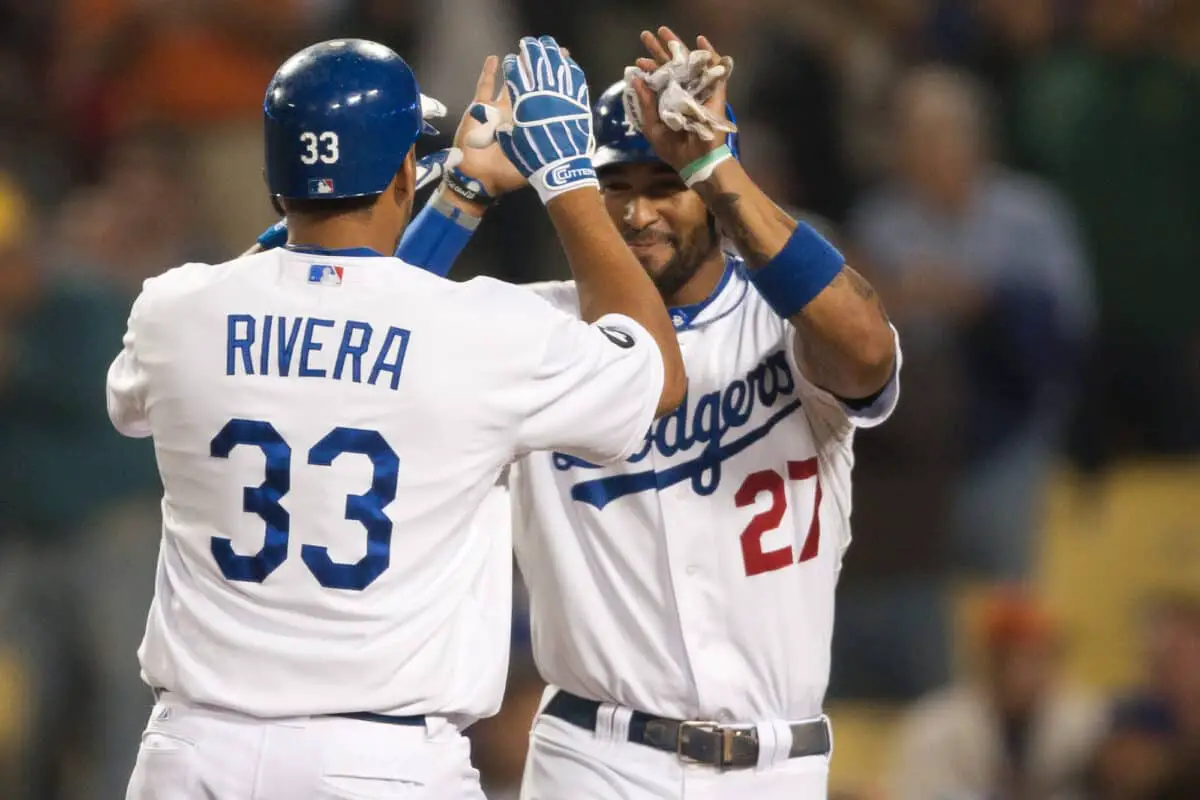L.a. Dodgers Juan Rivera And Matt Kemp Celebrate A Home Run - California View