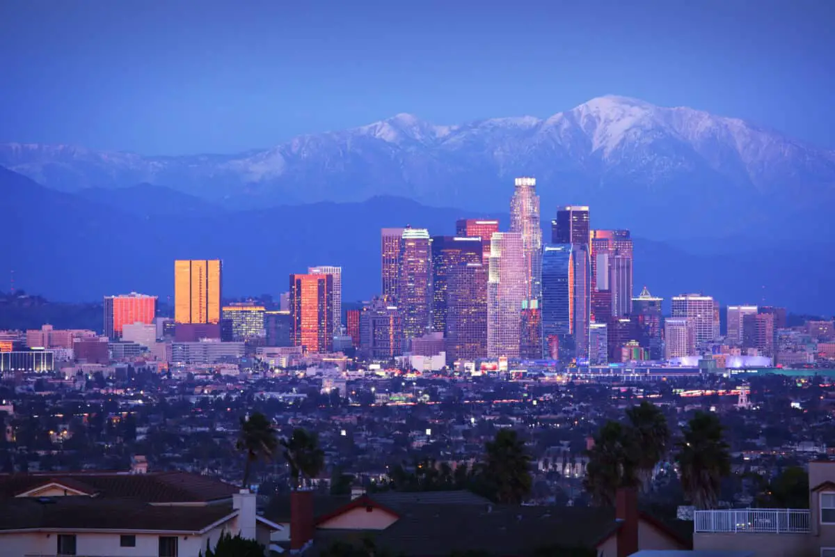 Los Angeles With A Snowy Mountainous Backdrop - California View