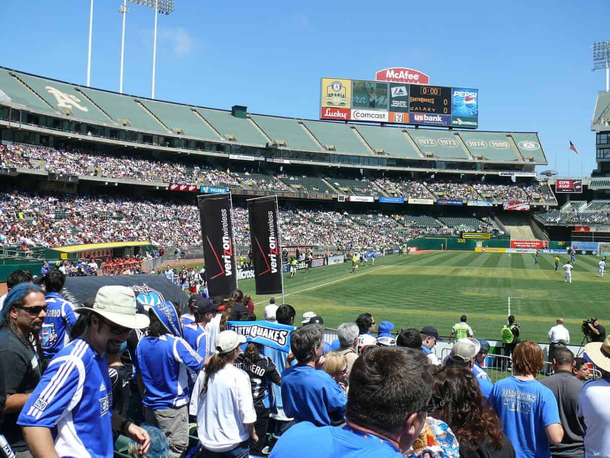 The San Jose Earthquakes take on the hated Los Angeles Galaxy at McAfee Coliseum Oakland CA on August 3 2008. - California Places, Travel, and News.