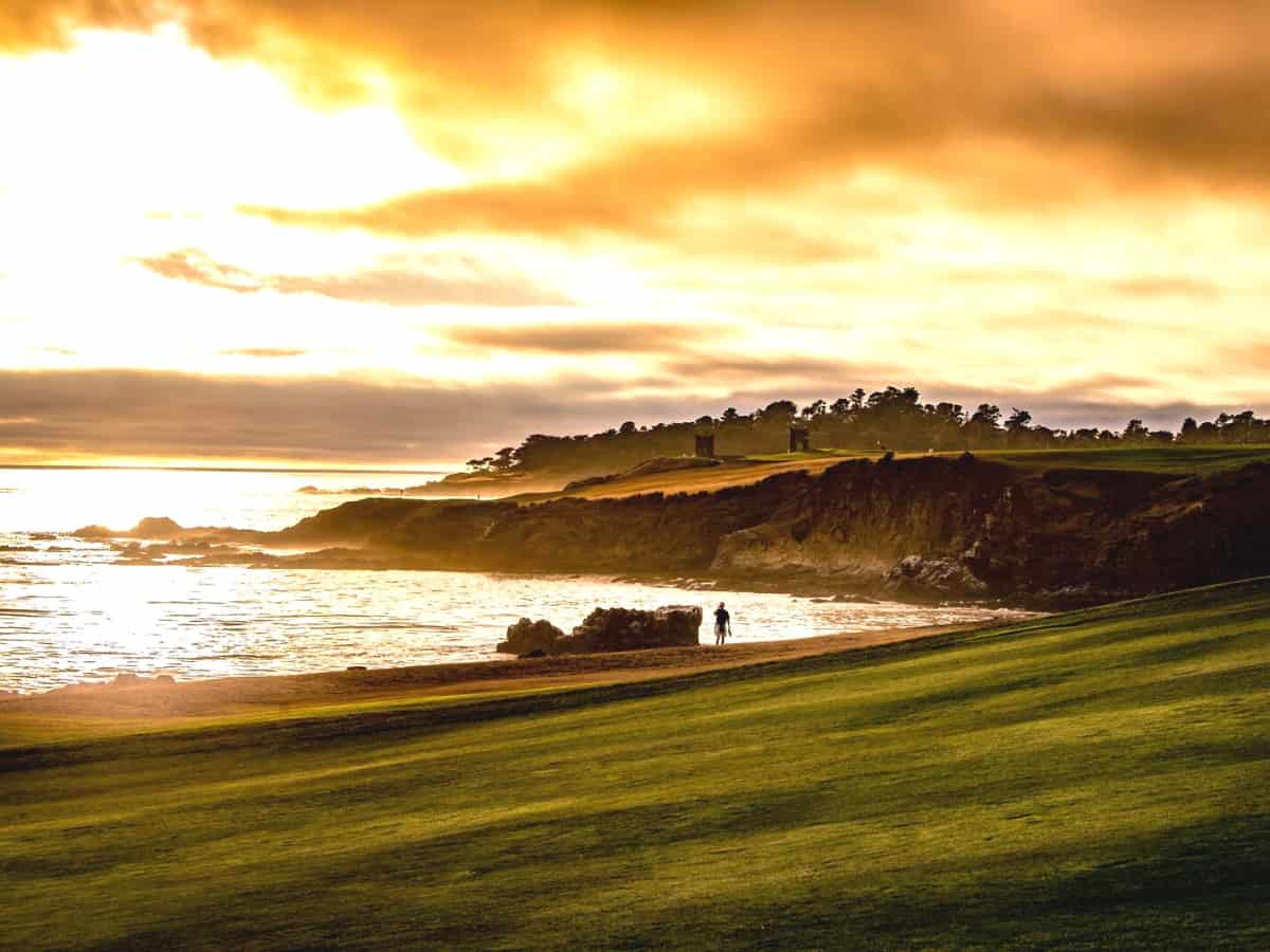 Coastline golf course greens and bunkers in California. - California Places, Travel, and News.
