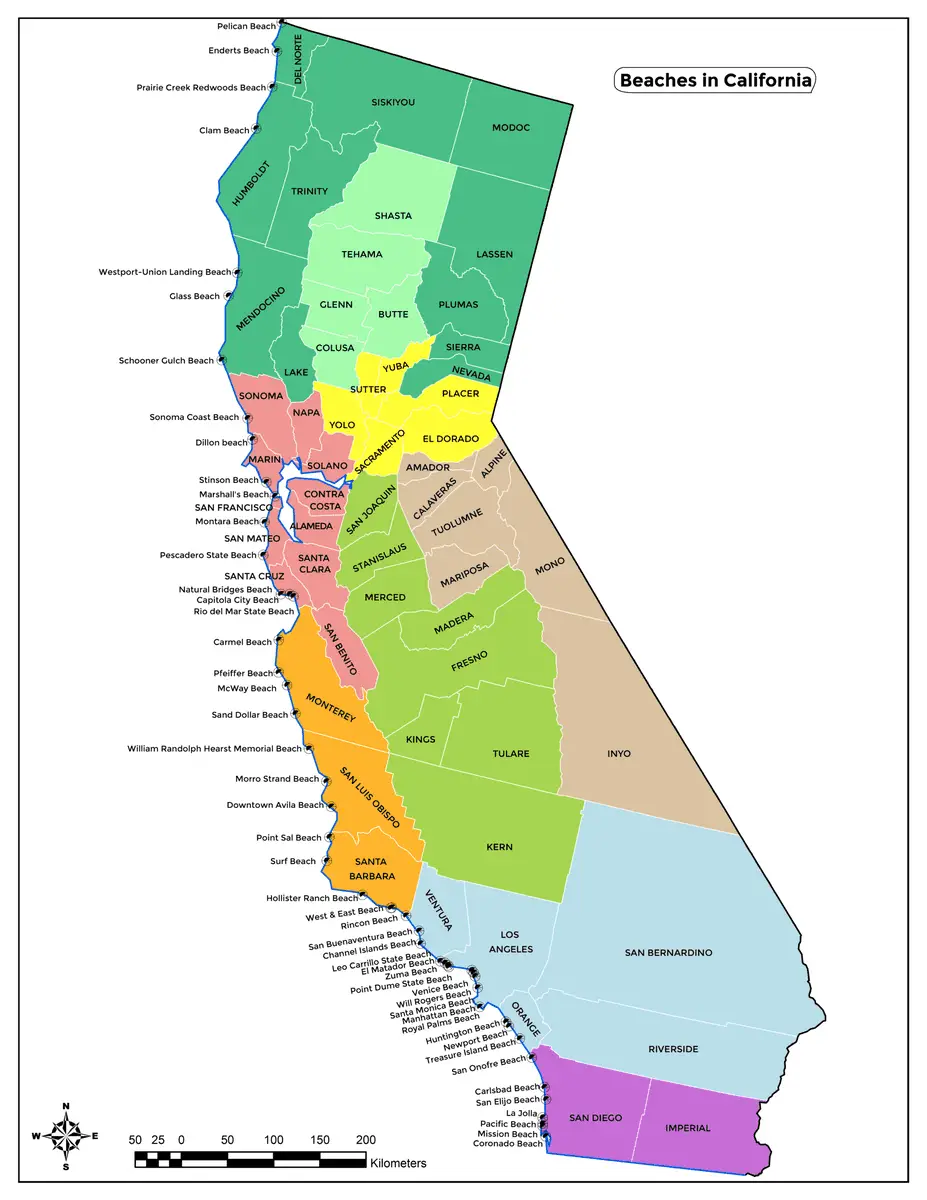 Map of Beaches in California - California Places, Travel, and News.