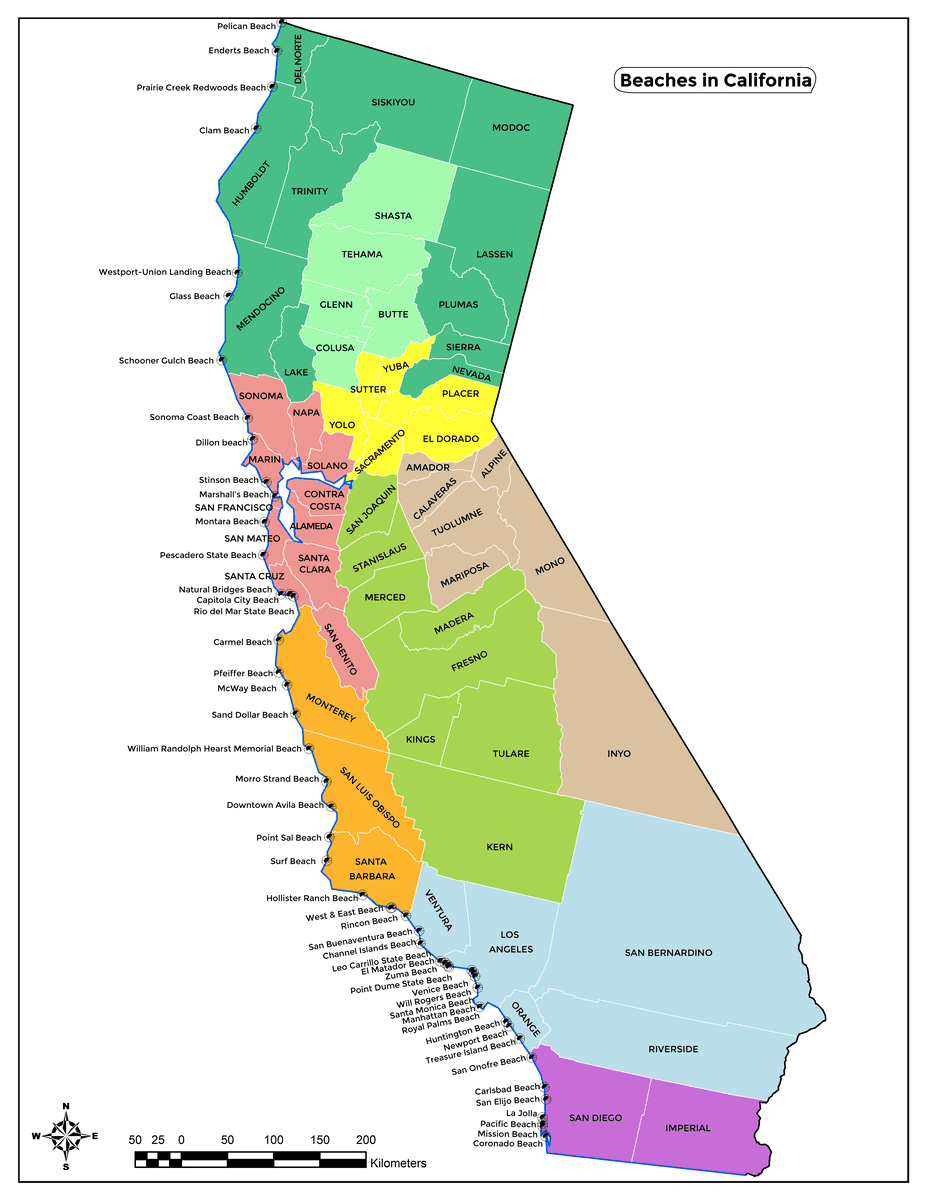 Map of Beaches In California - California Places, Travel, and News.