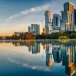 City of Austin reflected in the river - California Places, Travel, and News.