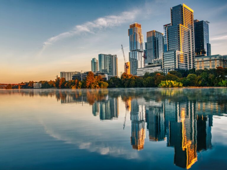 City of Austin reflected in the river - California Places, Travel, and News.