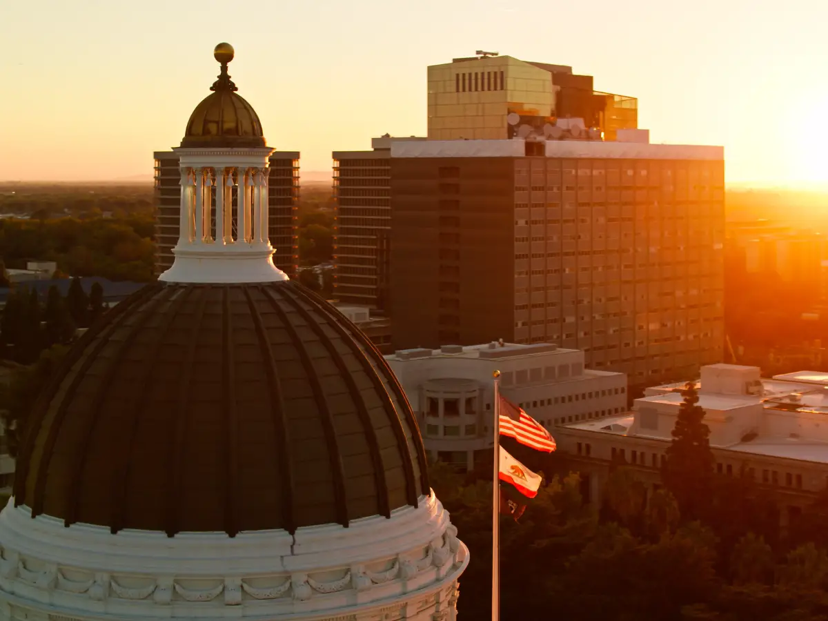 Golden Evening Sunlight on California State Capitol Building at Sunset - California Places, Travel, and News.