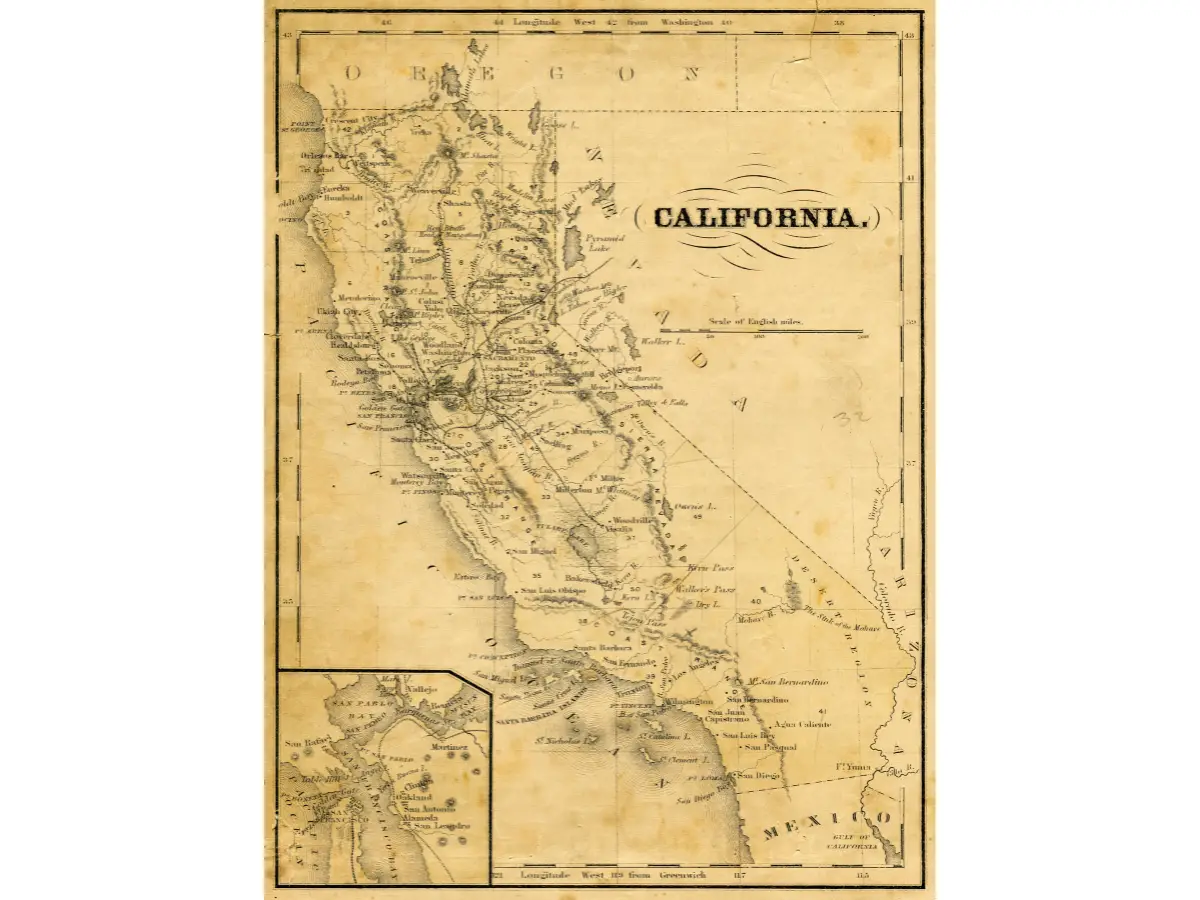 Old map of California 1876 - California Places, Travel, and News.