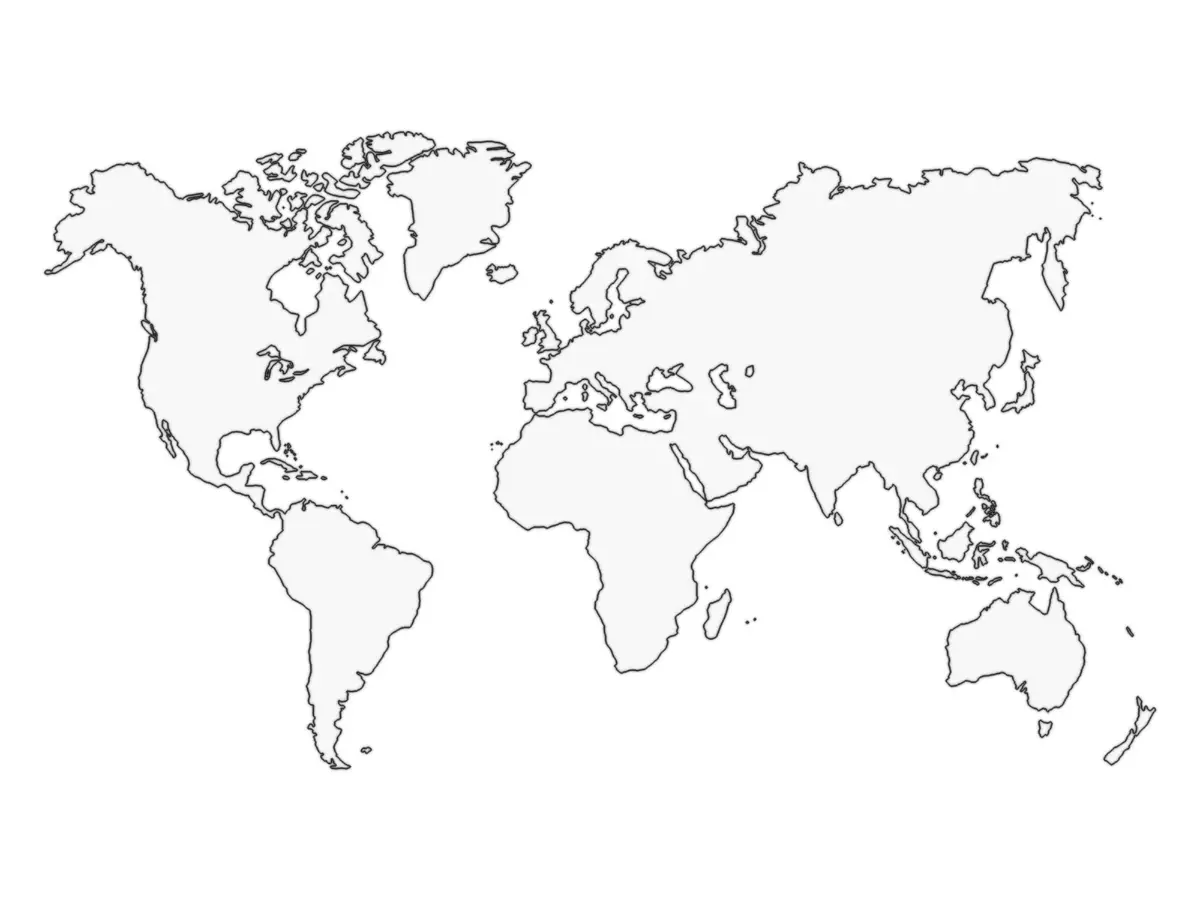 Outline of a world map - California Places, Travel, and News.