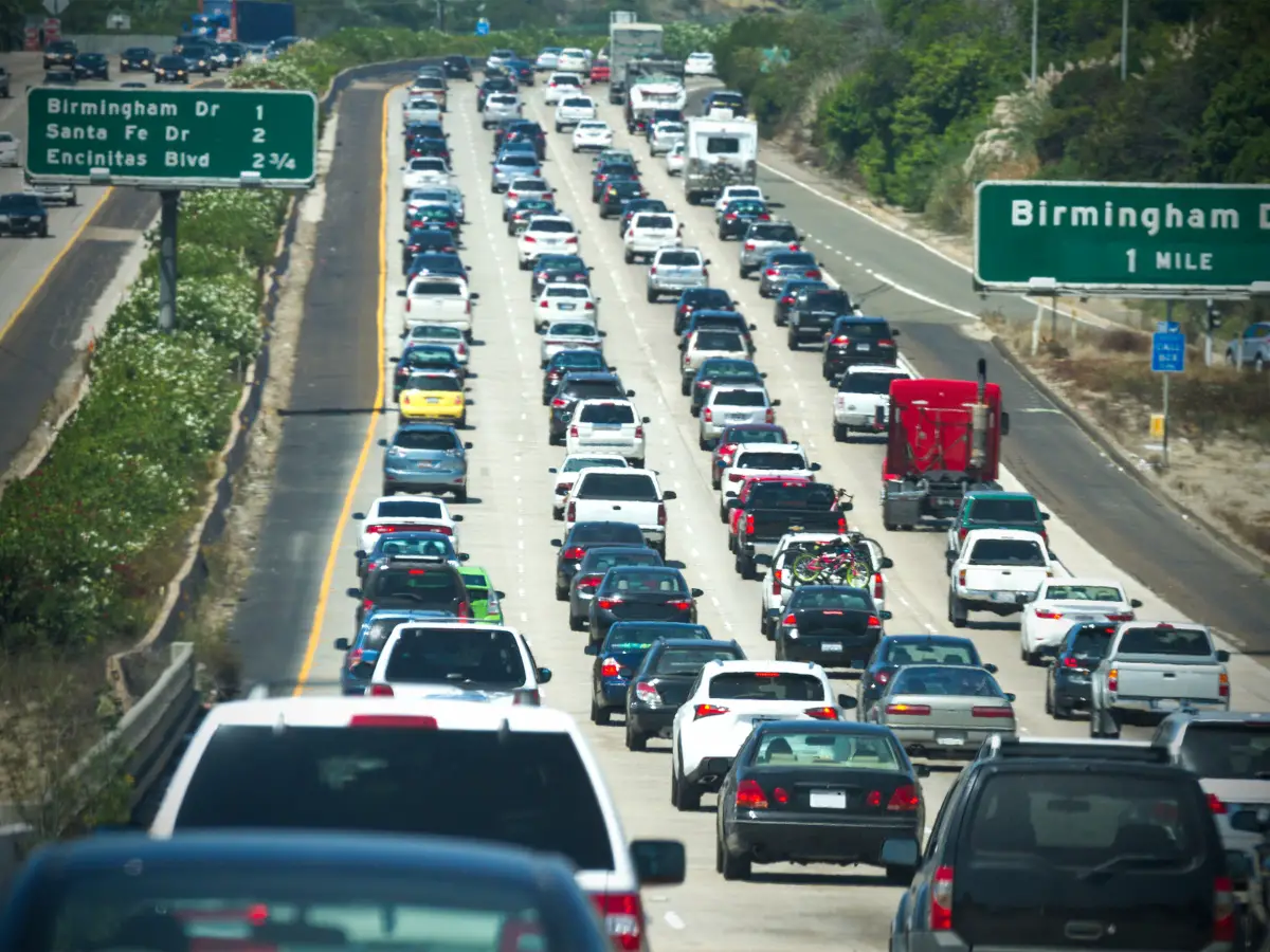 Traffic jam heading north on the 5 Freeway in San Diego California - California Places, Travel, and News.